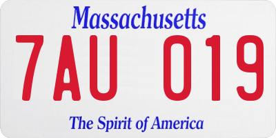 MA license plate 7AU019