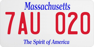 MA license plate 7AU020