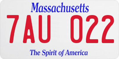 MA license plate 7AU022