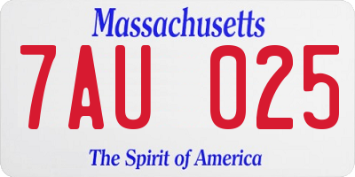 MA license plate 7AU025