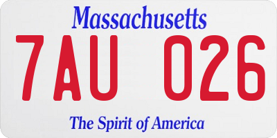 MA license plate 7AU026