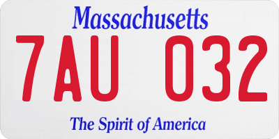 MA license plate 7AU032
