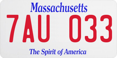 MA license plate 7AU033
