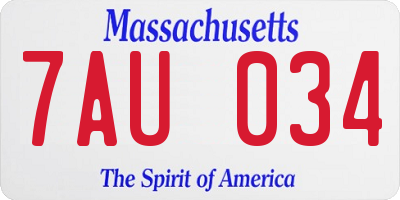 MA license plate 7AU034