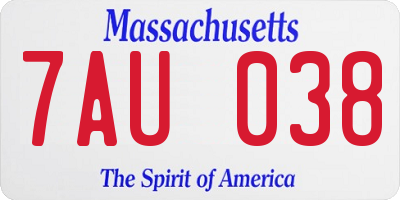 MA license plate 7AU038