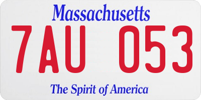 MA license plate 7AU053