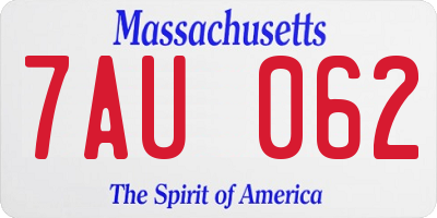 MA license plate 7AU062