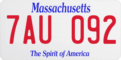 MA license plate 7AU092
