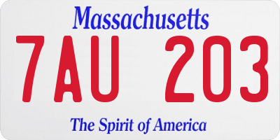 MA license plate 7AU203