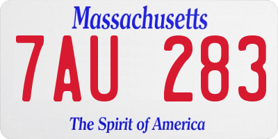 MA license plate 7AU283