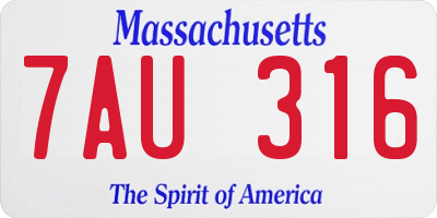 MA license plate 7AU316