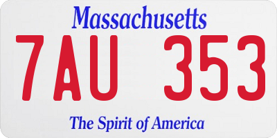 MA license plate 7AU353