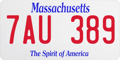 MA license plate 7AU389