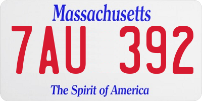 MA license plate 7AU392