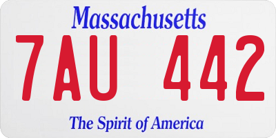 MA license plate 7AU442
