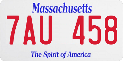 MA license plate 7AU458