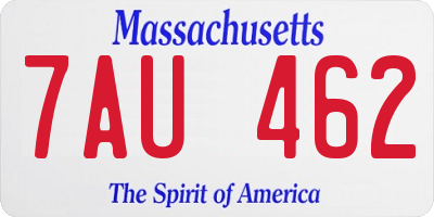 MA license plate 7AU462