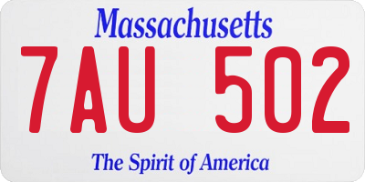 MA license plate 7AU502