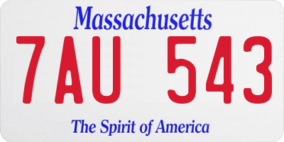 MA license plate 7AU543