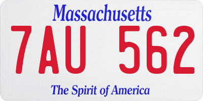 MA license plate 7AU562