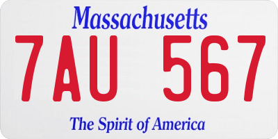 MA license plate 7AU567