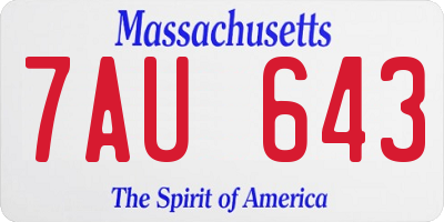 MA license plate 7AU643