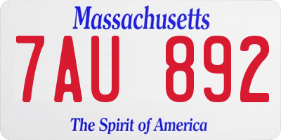 MA license plate 7AU892