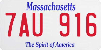 MA license plate 7AU916