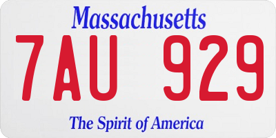 MA license plate 7AU929