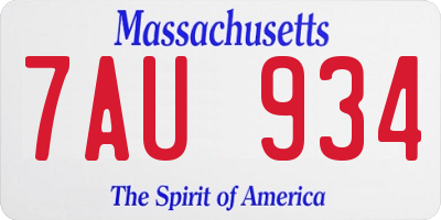 MA license plate 7AU934