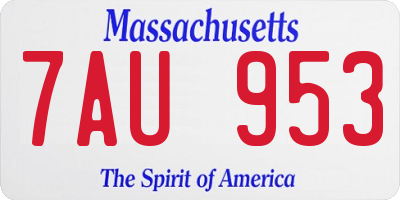 MA license plate 7AU953