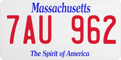 MA license plate 7AU962