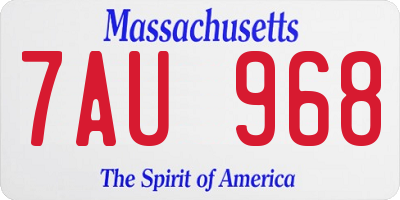 MA license plate 7AU968