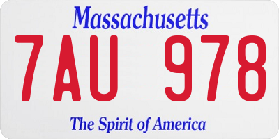 MA license plate 7AU978