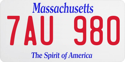 MA license plate 7AU980