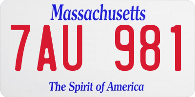 MA license plate 7AU981