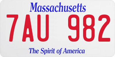 MA license plate 7AU982