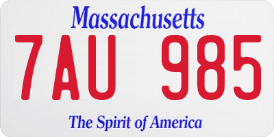 MA license plate 7AU985
