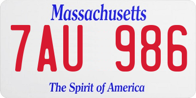 MA license plate 7AU986
