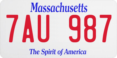 MA license plate 7AU987