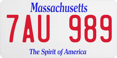 MA license plate 7AU989