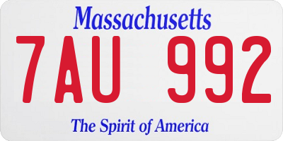 MA license plate 7AU992