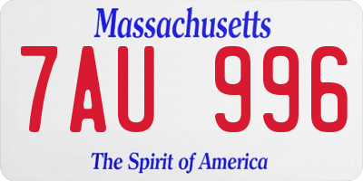 MA license plate 7AU996