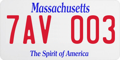 MA license plate 7AV003