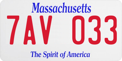 MA license plate 7AV033