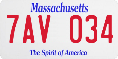 MA license plate 7AV034