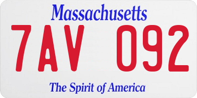 MA license plate 7AV092