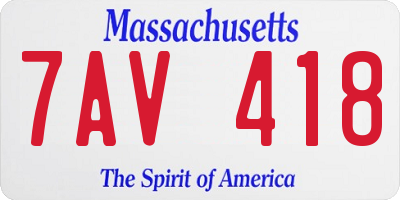MA license plate 7AV418