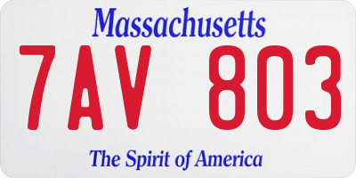 MA license plate 7AV803