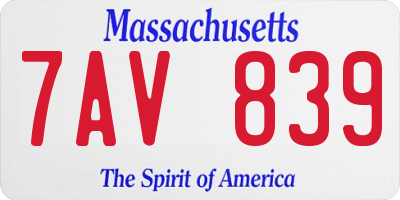 MA license plate 7AV839
